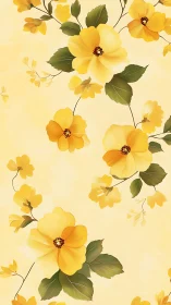 Yellow flowers with green foliage arranged across pale background surface