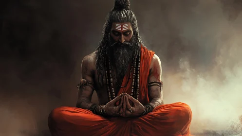 Mystic sage in ember robes holding stillness like fire.