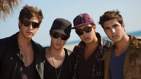 Laid back friends enjoy a sunny beach day in cool style