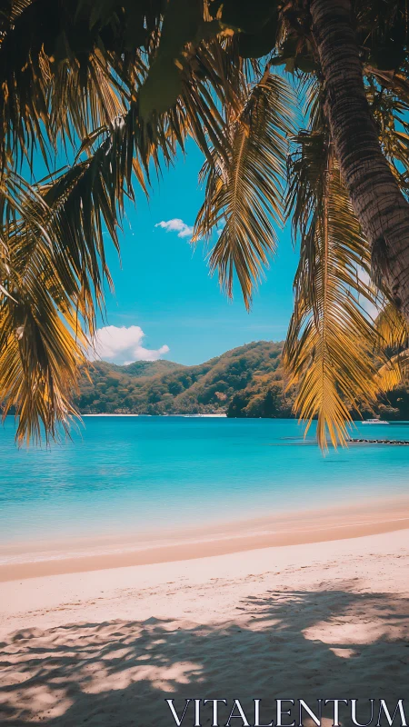 Tropical Paradise Framed: Palm Canopy Perspective.