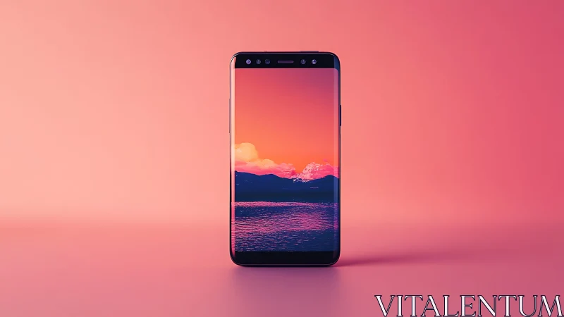 Bezel-less smartphone isolates vivid sunset seascape display