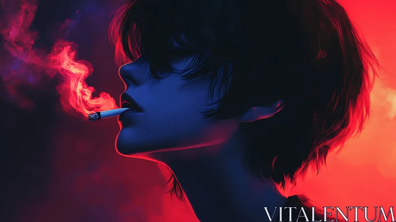 Neon-lit side profile portrait in moody digital chiaroscuro.