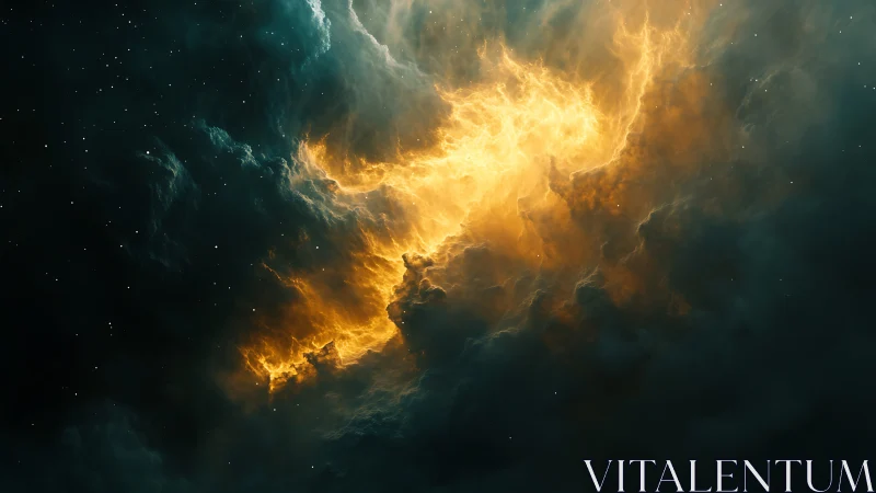 Fiery cosmic nebula ignites amid deep teal star fields