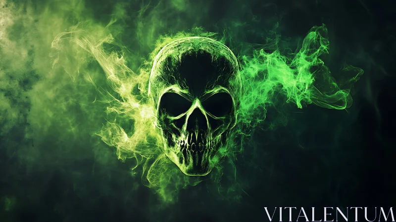 Green vapor forms a luminous skull within a dark background