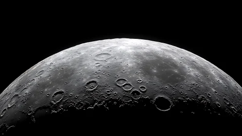 Lunar horizon carved by silent craters in stark starlit shadow.