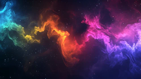 Multicolor nebula-like gas clouds on deep space background.