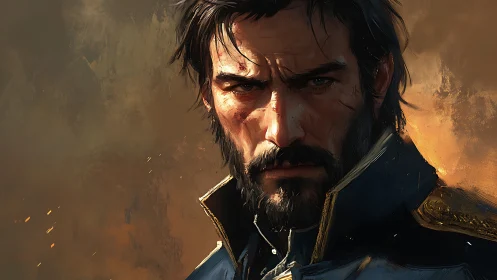 Battle-scarred officer portrait in dramatic lighting.