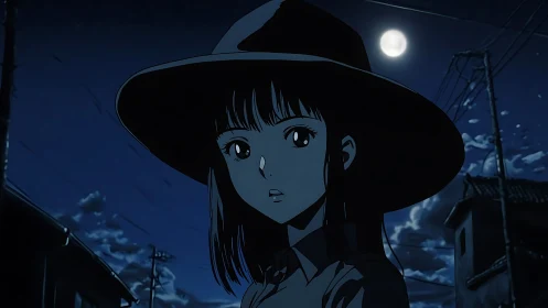 Moonlit anime portrait uses high-contrast blue tonal night shading