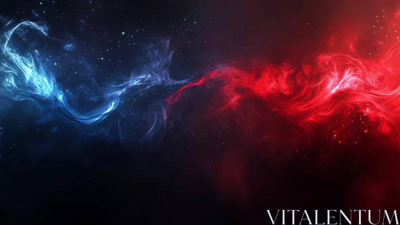 Elemental blue and red energy streams in cosmic tension.