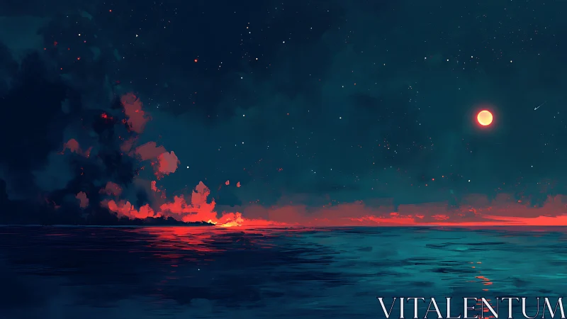 Celestial Fire Meets the Sea: A Breathtaking Cosmic Sunset.