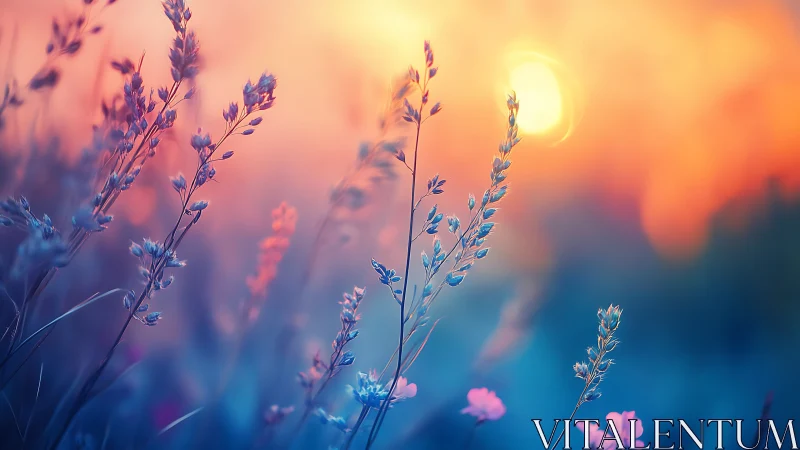 Twilight meadow grasses whisper softly into melting light