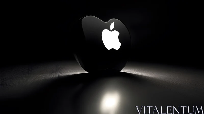 Glossy 3D Apple Logo in Dark Minimalist Setting.