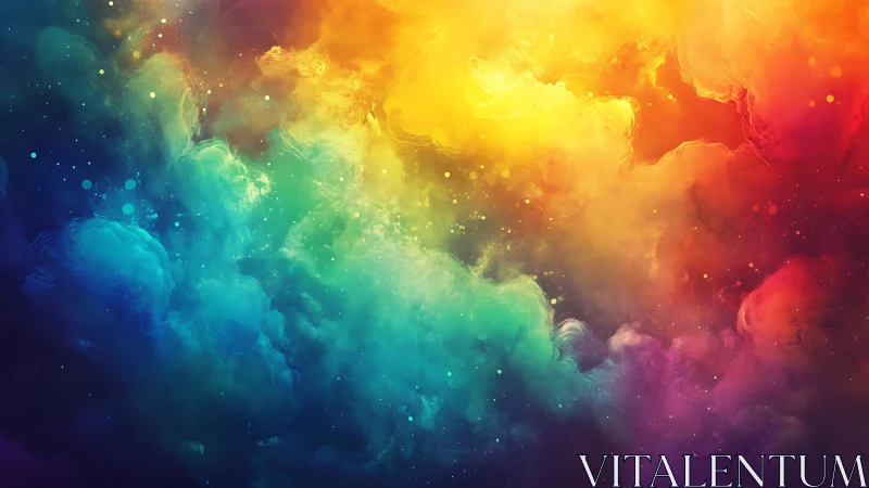 Vibrant nebula clouds merge in radiant prism spectrum.