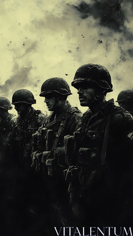 Battle-hardened soldiers advance through toxic storm haze.