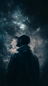 Silhouetted dreamer gazes into a luminous, star-rich galaxy sky