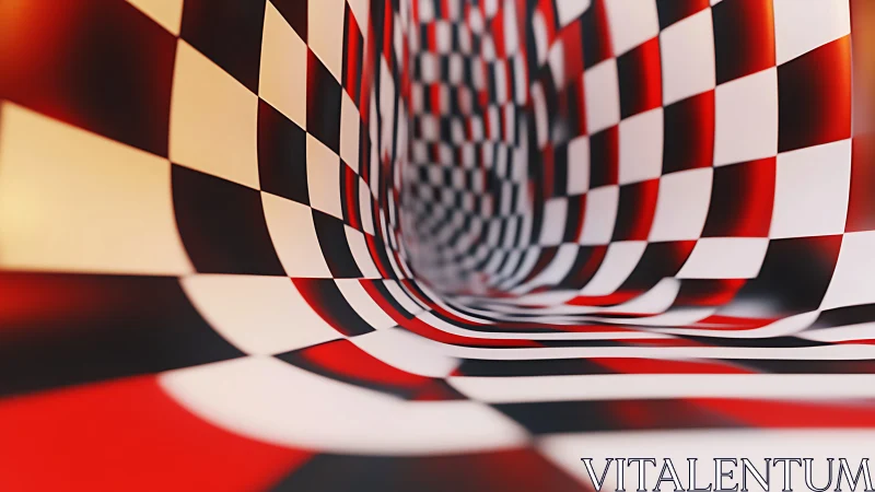 Playful red and white checkered tunnel bending into motion.