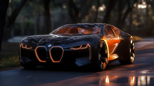 Low-slung BMW concept coupe with neon-edge contour illumination.