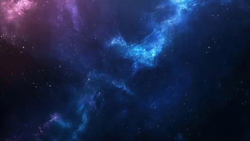 Blue and magenta nebula structure in deep star field.