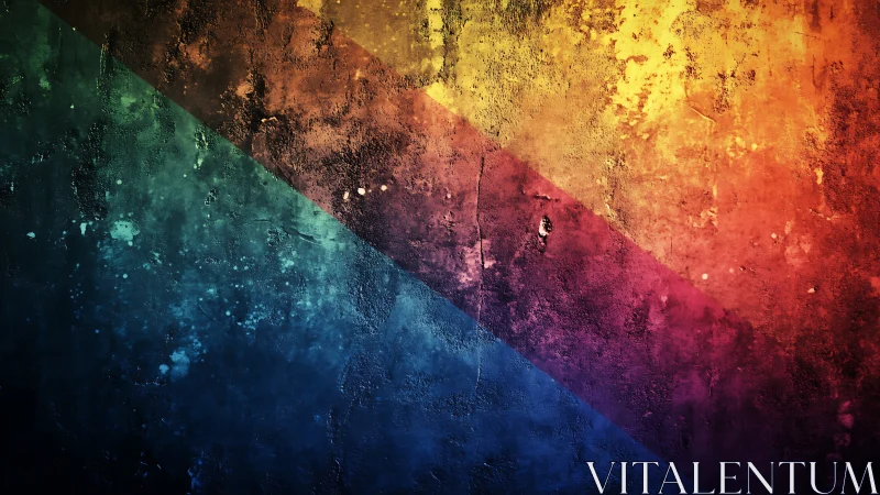 Diagonal prism of distressed rainbow light across stone.