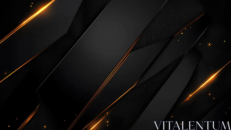 Diagonal black panels with glowing orange tech streaks.