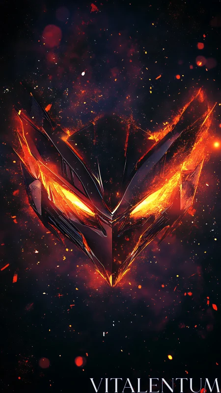 Volcanic cyber-helm crest with incandescing vector shards.