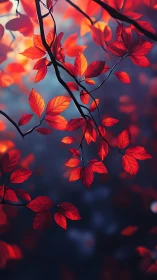 Crimson leaves drifting through twilight&rsquo;s quiet hush.