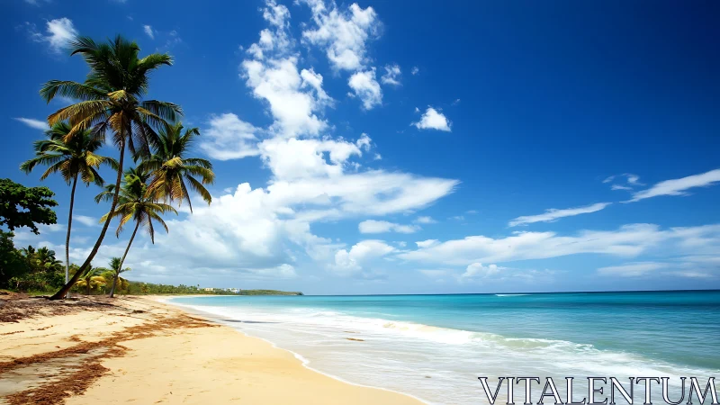 Tropical Beach with Palm Trees and Turquoise Waters.