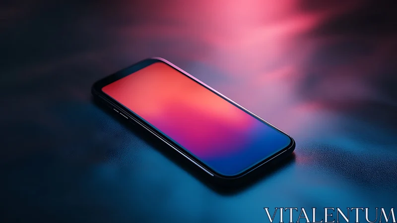 Smartphone with gradient display glowing in dark tech atmosphere