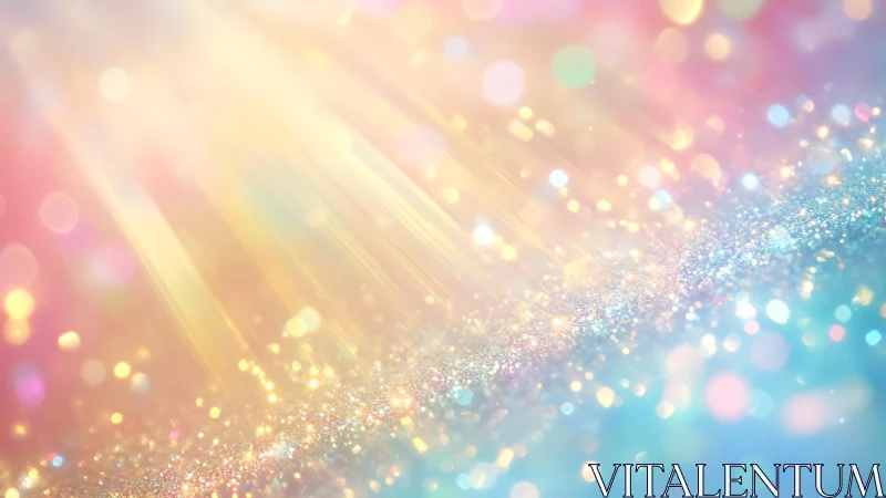 Pastel Glitter Bokeh Background with Radiant Light Beams.