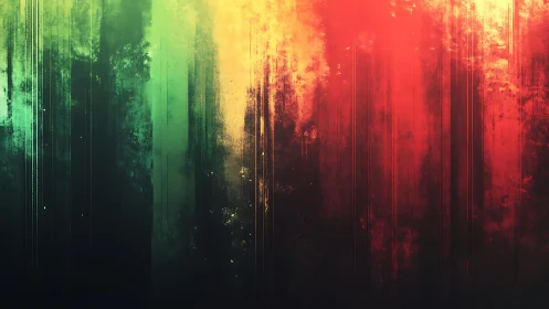 Abstract vertical streaks in green, yellow, and red grunge style.