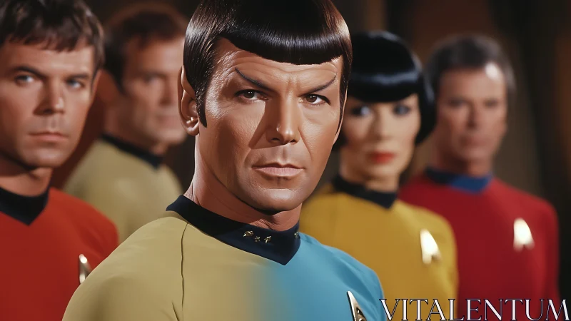 Stoic science officer leads colorful starship bridge crew