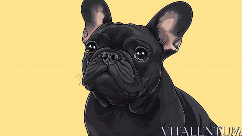 Black French bulldog portrait on plain pastel background.