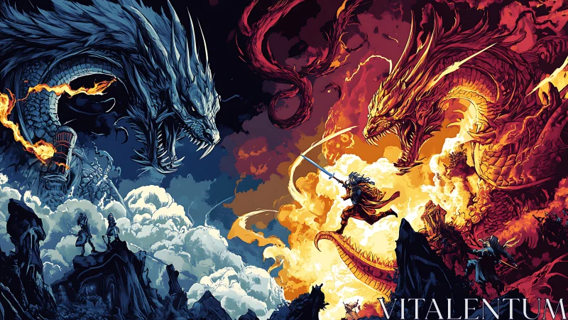 Twin dragons clash as lone warrior battles fire and storm