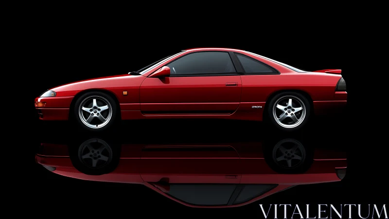 Red sports coupe stands in dramatic studio-style black void