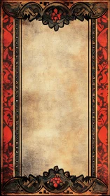 Vintage parchment frame with ornate red floral border.