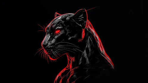 Black Panther with Red Accents Digital Illustration.