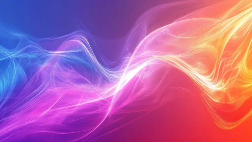 Vibrant neon light waves flow across a glowing gradient sky
