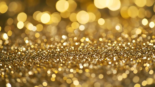 Defocused golden glitter surface shows shallow depth of field