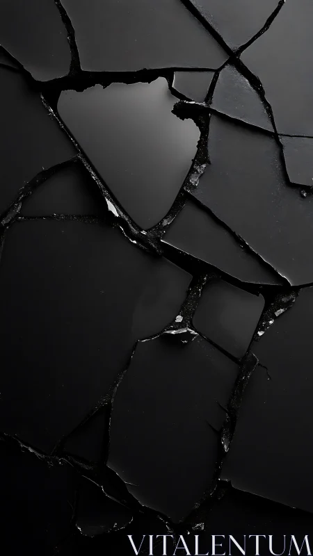 Quiet drama of cracked black glass and hidden light.