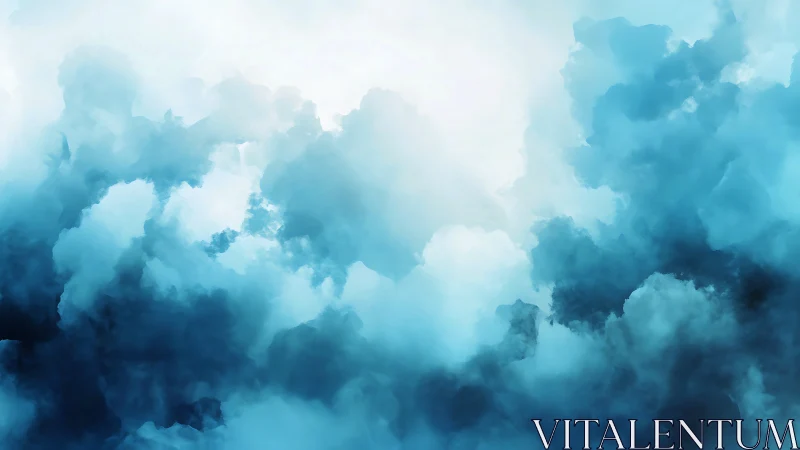 Blue atmospheric cloudscape forms dense luminous gradient