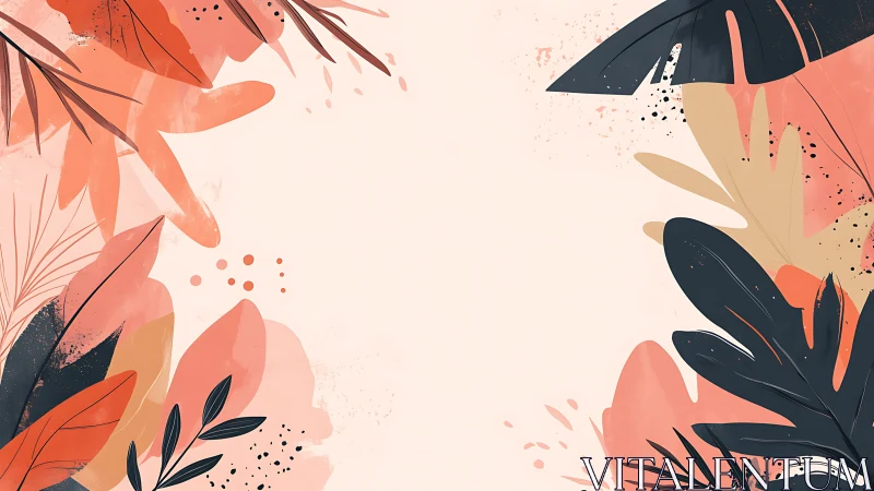 Abstract coral foliage frame with soft botanical silhouettes.