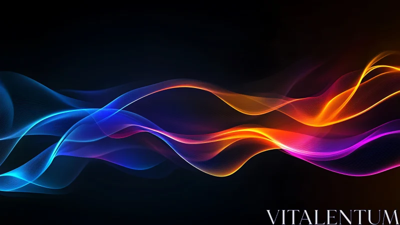 Neon light waves flow across a deep black digital horizon.