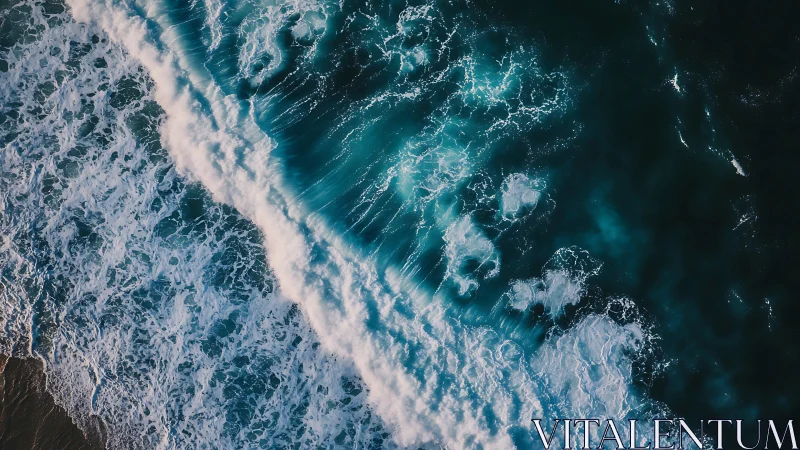Roaring teal surf captured in dramatic aerial seascape.