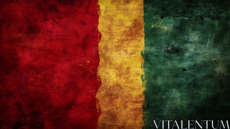 Textured tricolor flag artwork evokes worn, historic pride