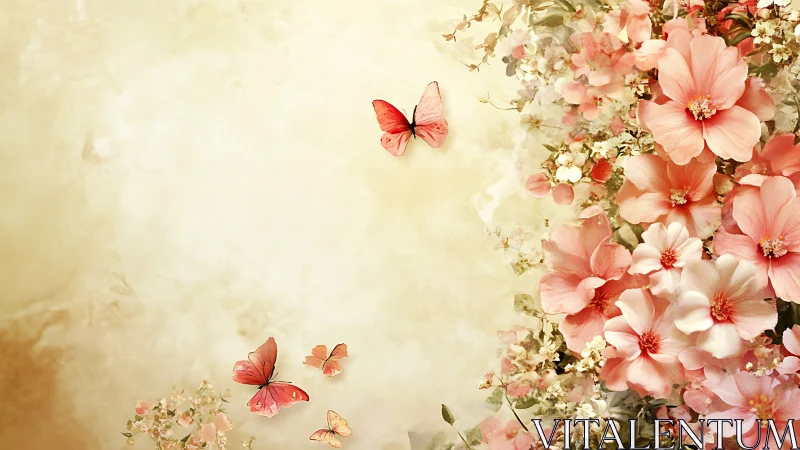 Floral Border with Butterflies and Soft Pastel Background
