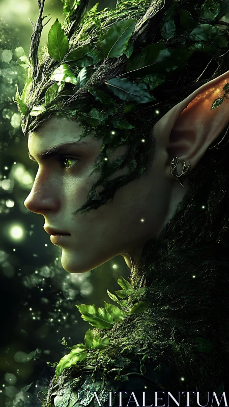 Forest spirit in glowing green, listening to the wild hush.