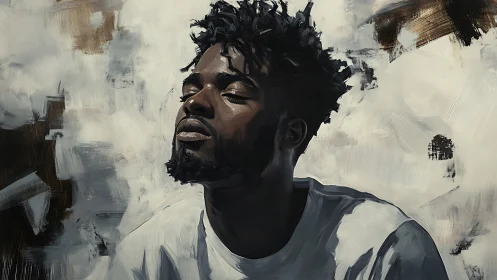 Sunlit contemplative portrait with textured digital brushwork.