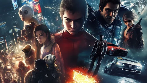 Neon city misfits collide as heroes spark across asphalt