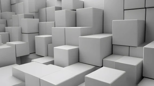 Monochrome staggered cubes in dense geometric arrangement.