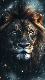 Storm-worn lion king staring down a blizzard of sparks.